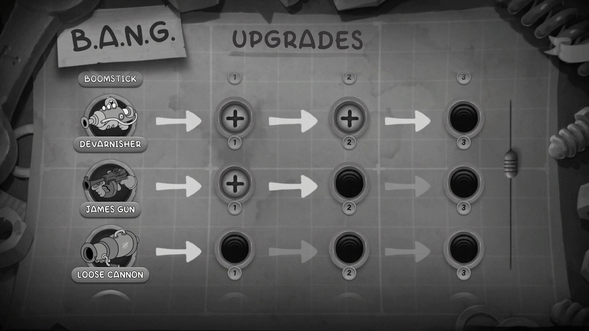 B.A.N.G. weapon upgrade screen in MOUSE: P.I. For Hire