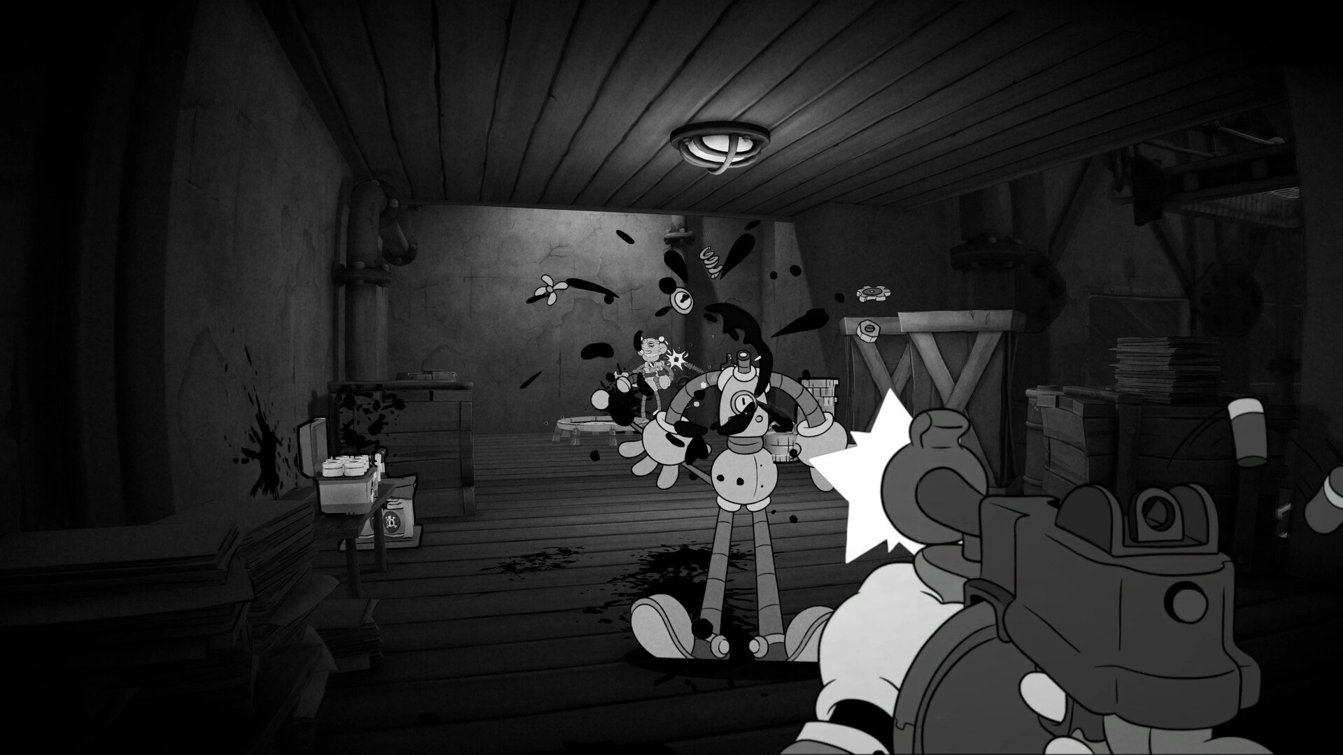 Indoor gunfight showing a mid-range weapon in MOUSE: P.I. For Hire